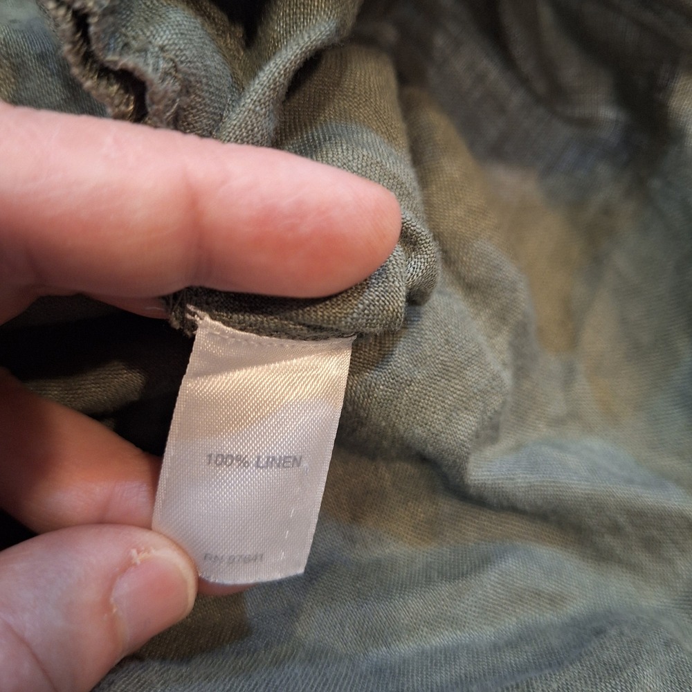 J. Jill Tunic Sz L Olive Green 100% Linen Side Tie Button Down Long Sleeve Top - Picture 6 of 8